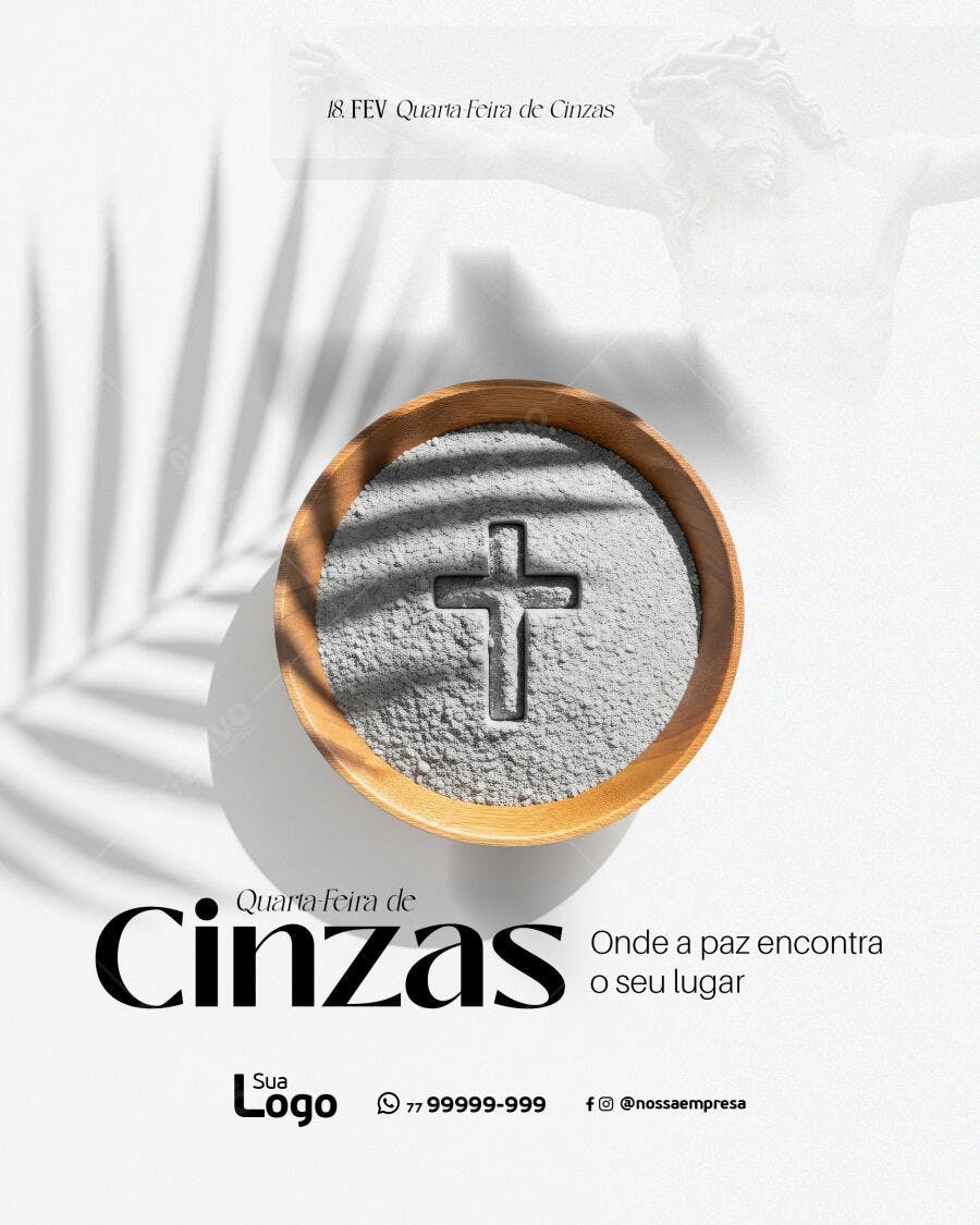 Post Quarta-feira de Cinzas Igreja Católica PSD Editável