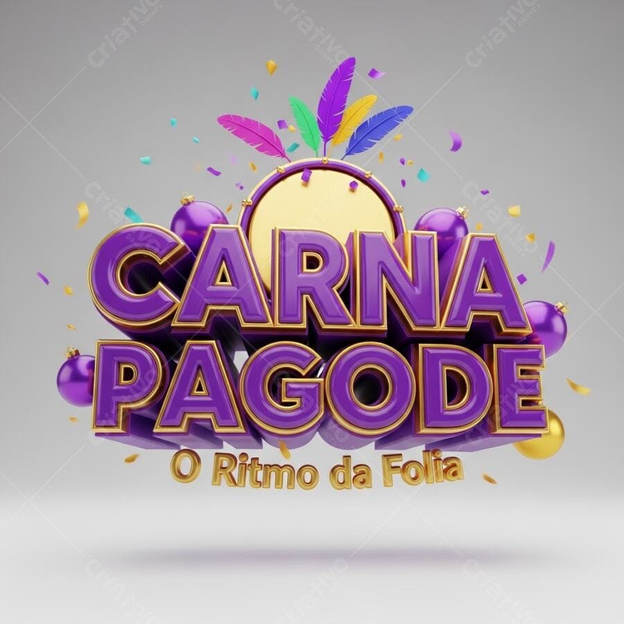 Logo Carna Pagode O Ritmo da Folia 3D Roxo e Dourado