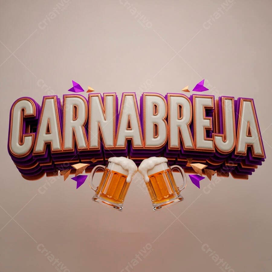 Carnabreja Título 3D com Canecas de Cerveja Fundo Neutro