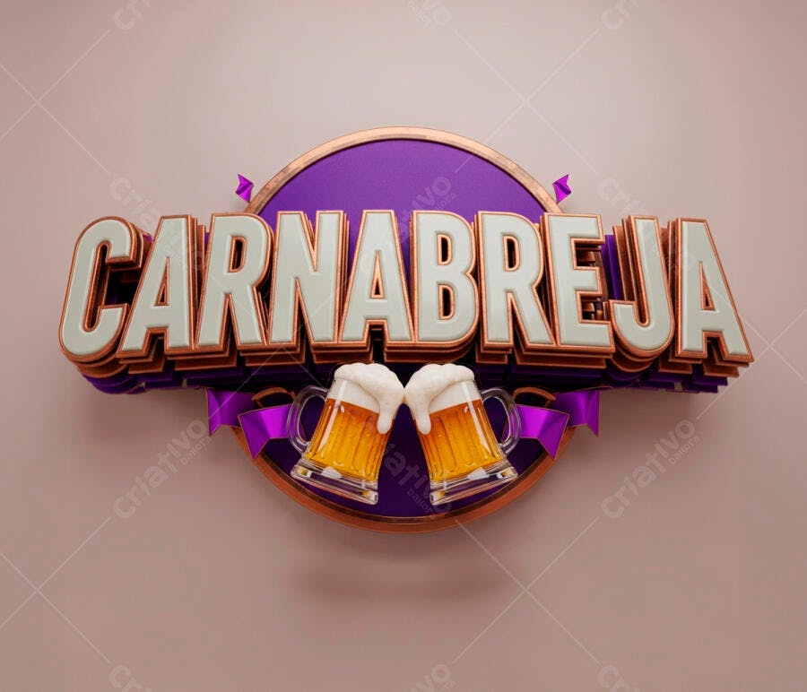 Carnabreja Logo 3D Canecas Cerveja Roxo Dourado