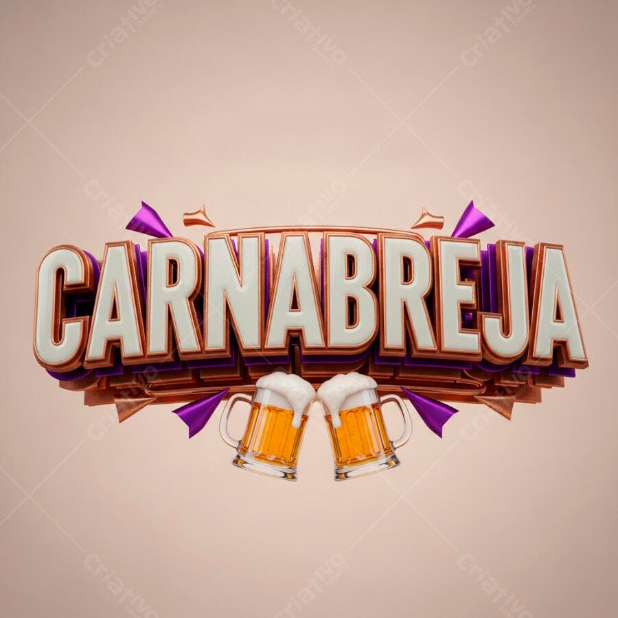Logo 3D Carnabreja Cerveja Carnaval Fundo Rosa