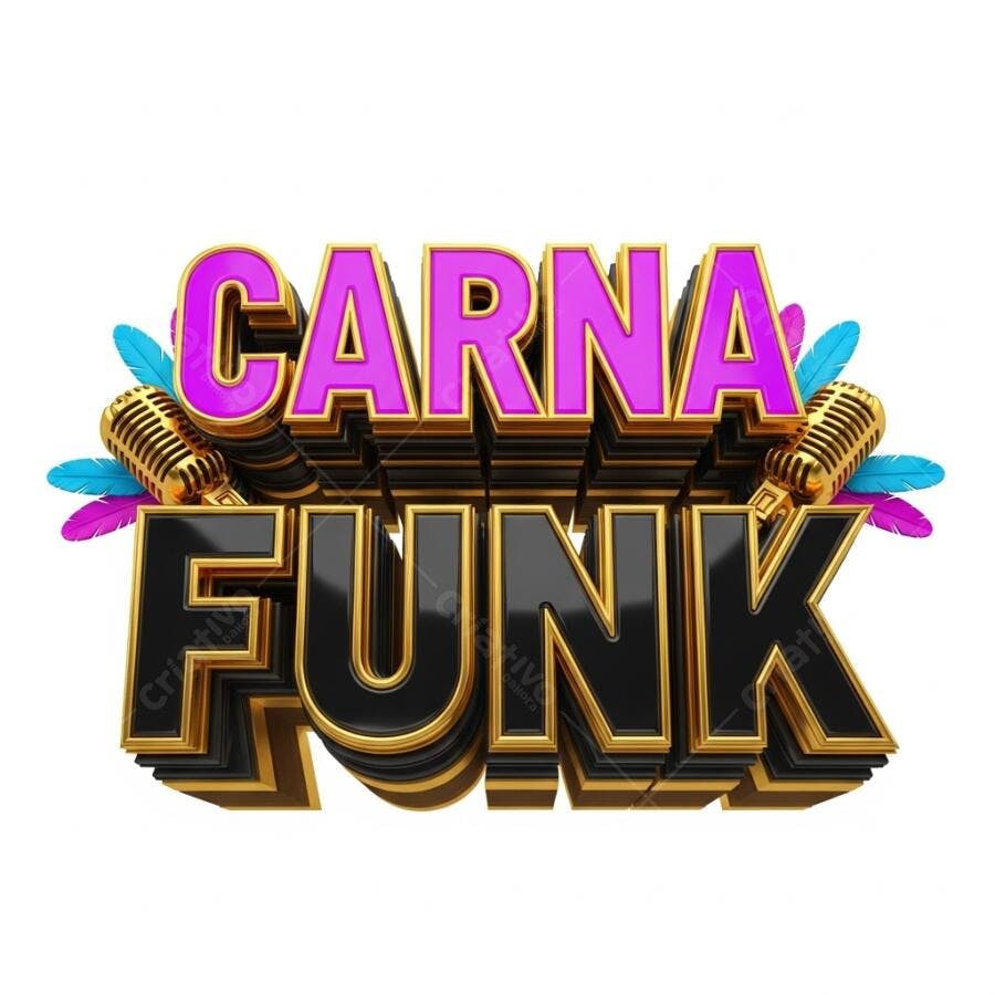 Logo Carnafunk 3D Dourado Rosa Microfones Penas