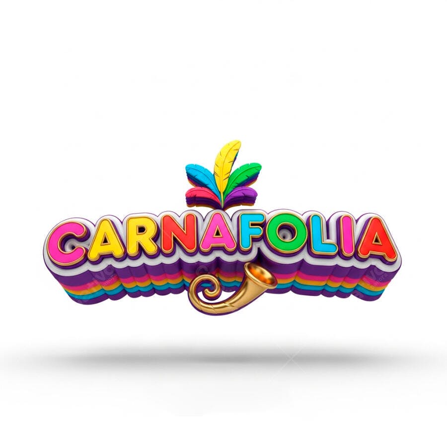 Logo Carnafolia Carnaval Colorido com Pena e Corneta