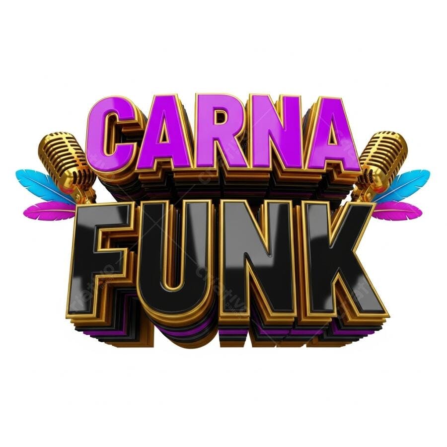 Logo Carnafunk 3D Dourado Roxo Microfones Penas Coloridas