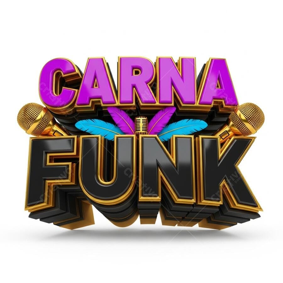 Logo Carnafunk 3D Dourado Roxo Azul Microfones Penas