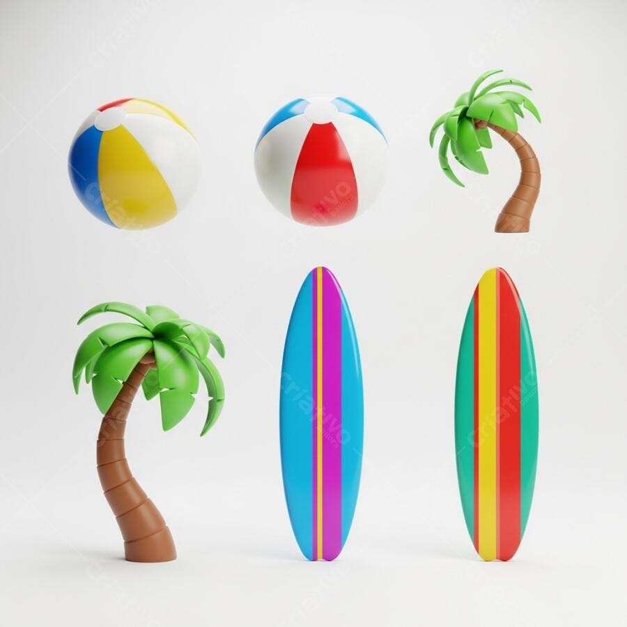 Foto Ícones Verão Praia Ilustração 3D Fundo Branco