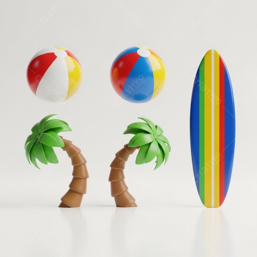 Foto Prancha de Surf Bolas de Praia Coqueiros Verão 3D