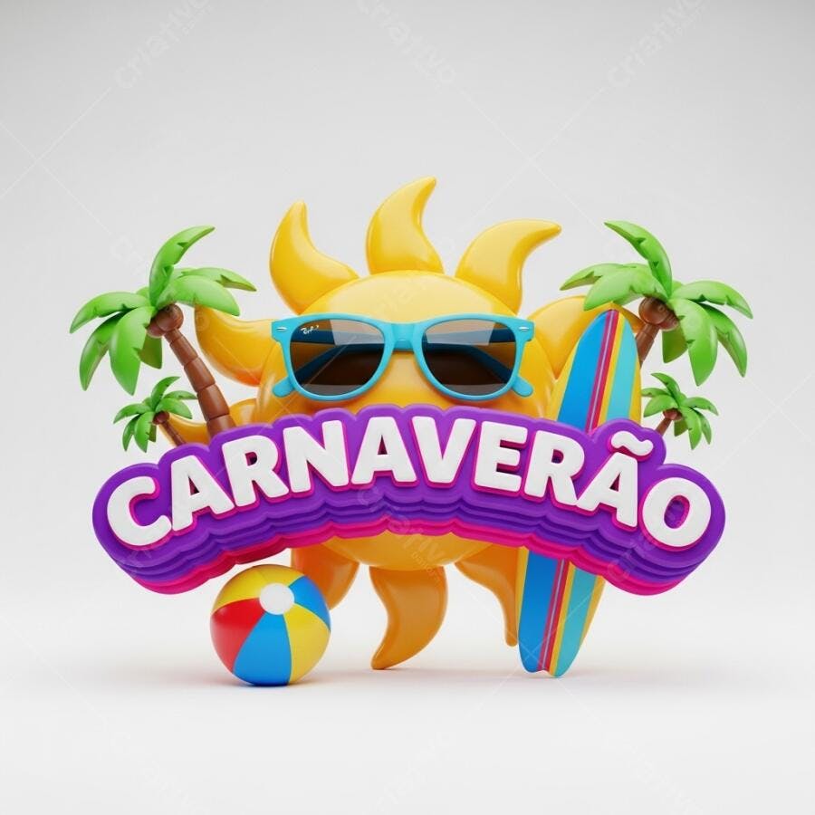 Ilustração 3D Sol de Carnaval Verão Praia Óculos de Sol