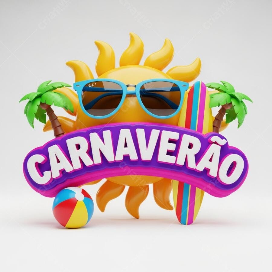 Ilustração 3D Sol Óculos de Sol Carnaveirão Verão Carnaval