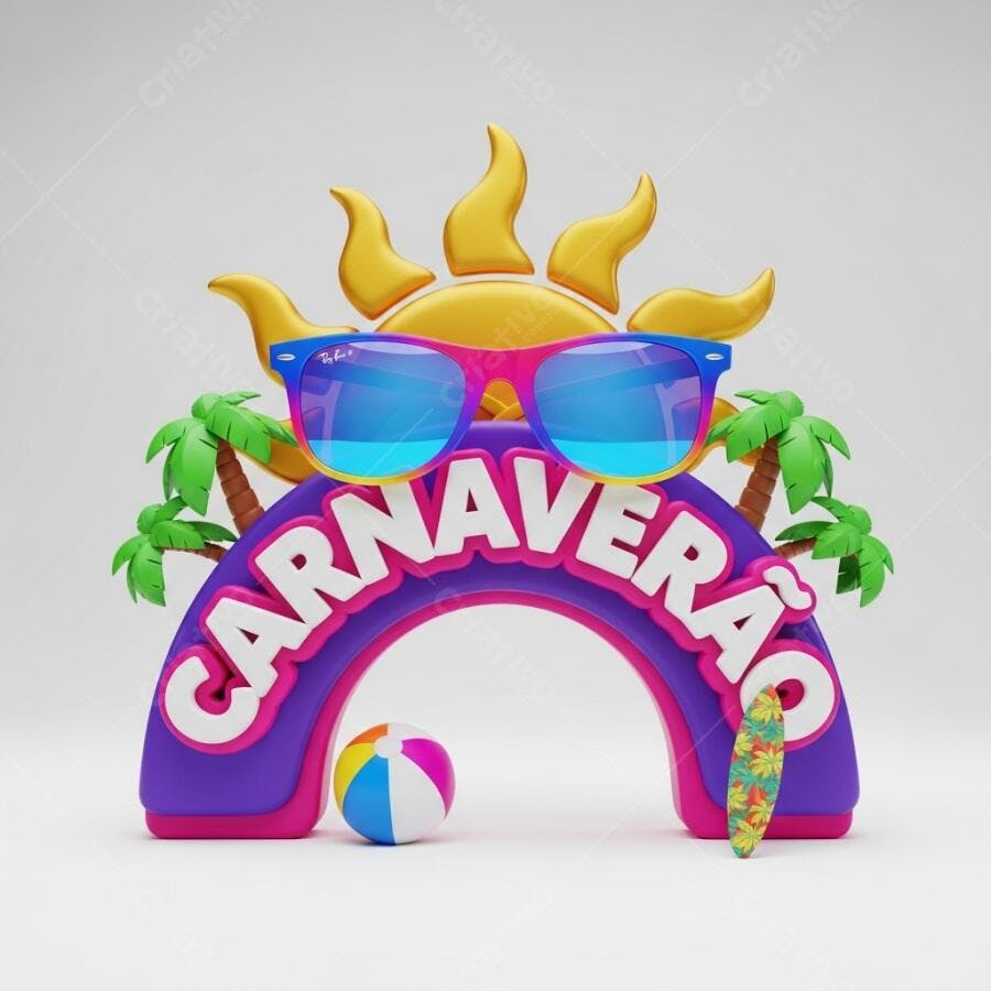 Ilustração 3D Carnavalesca Verão Sol Óculos de Sol Praia