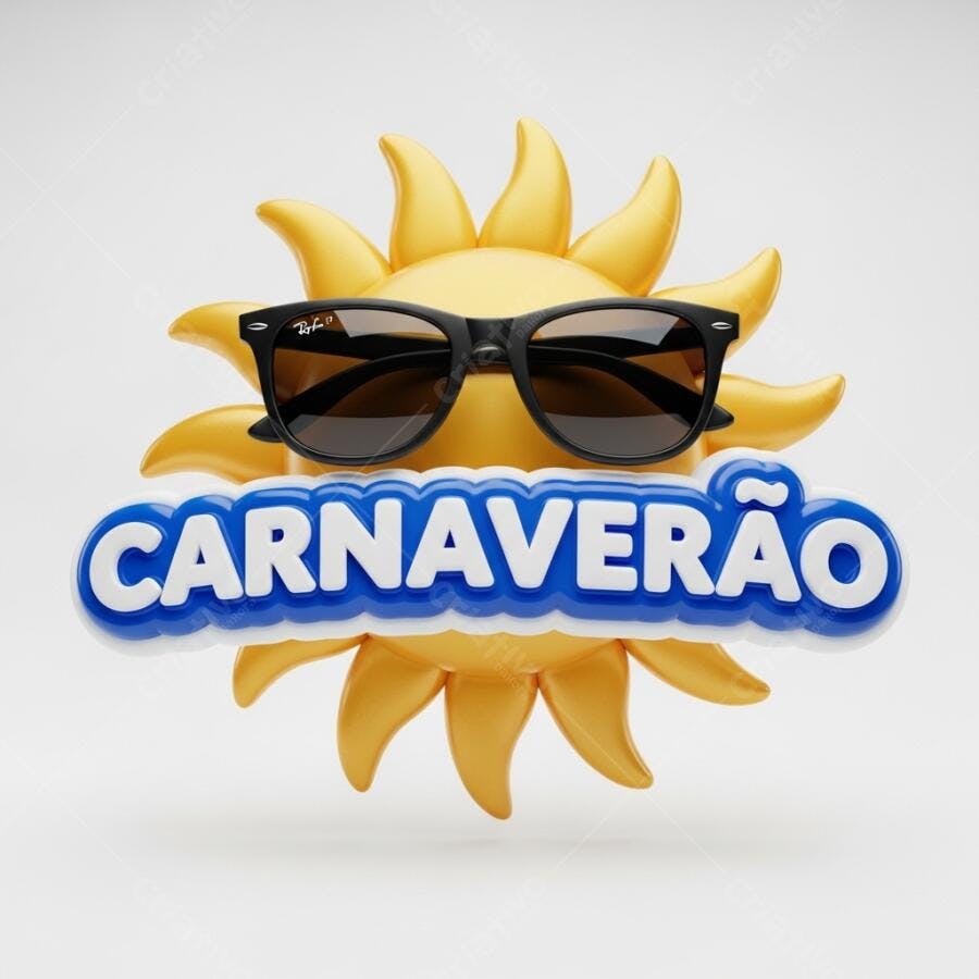 Ilustração 3D Sol Óculos Escuros Carnaveirão Fundo Branco