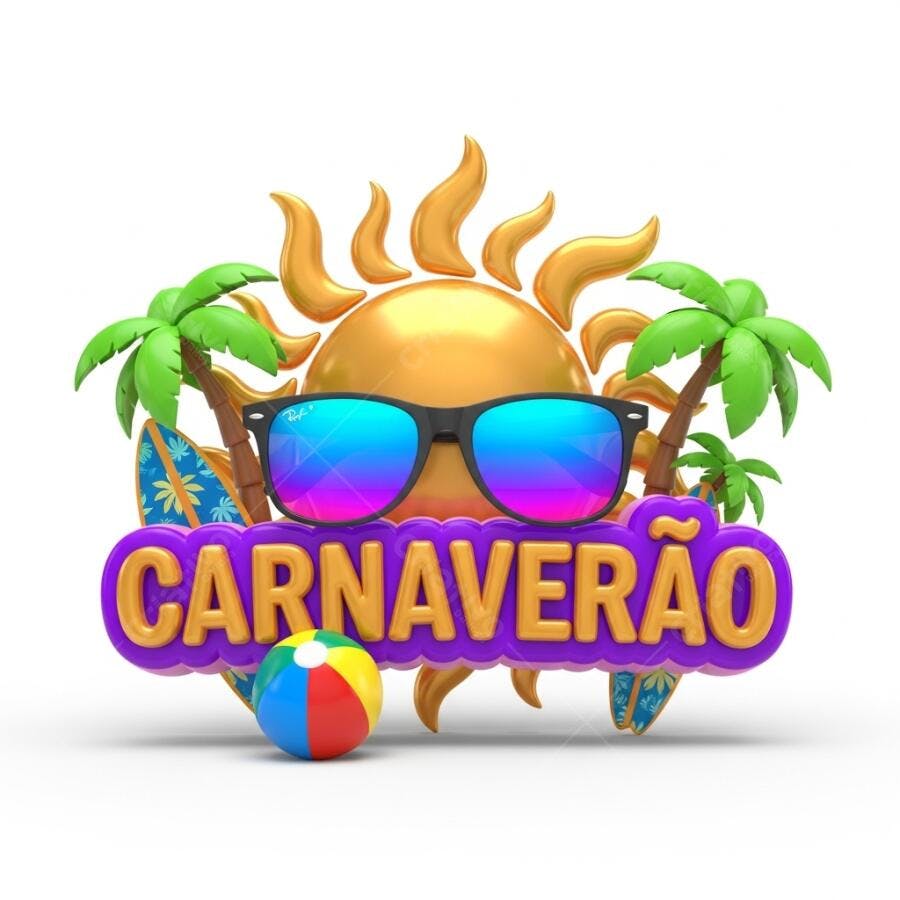 Carnaval Verão Logo 3D Sol Óculos Palmeiras Praia