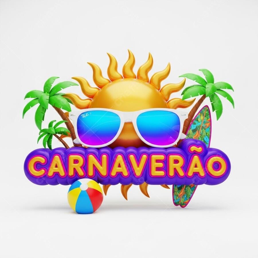 Ilustração 3D Carnaveirão Sol Óculos de Sol Palmeiras Surf