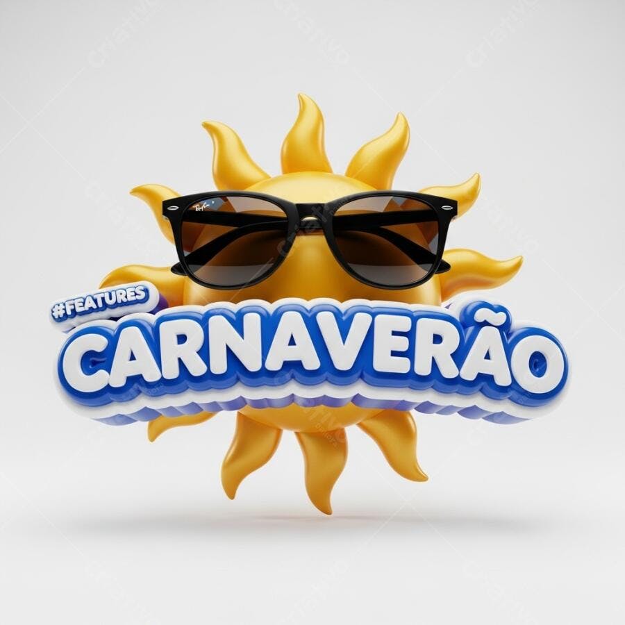 Ilustração 3D Sol de Verão com Óculos Escuros e Carnaveirão