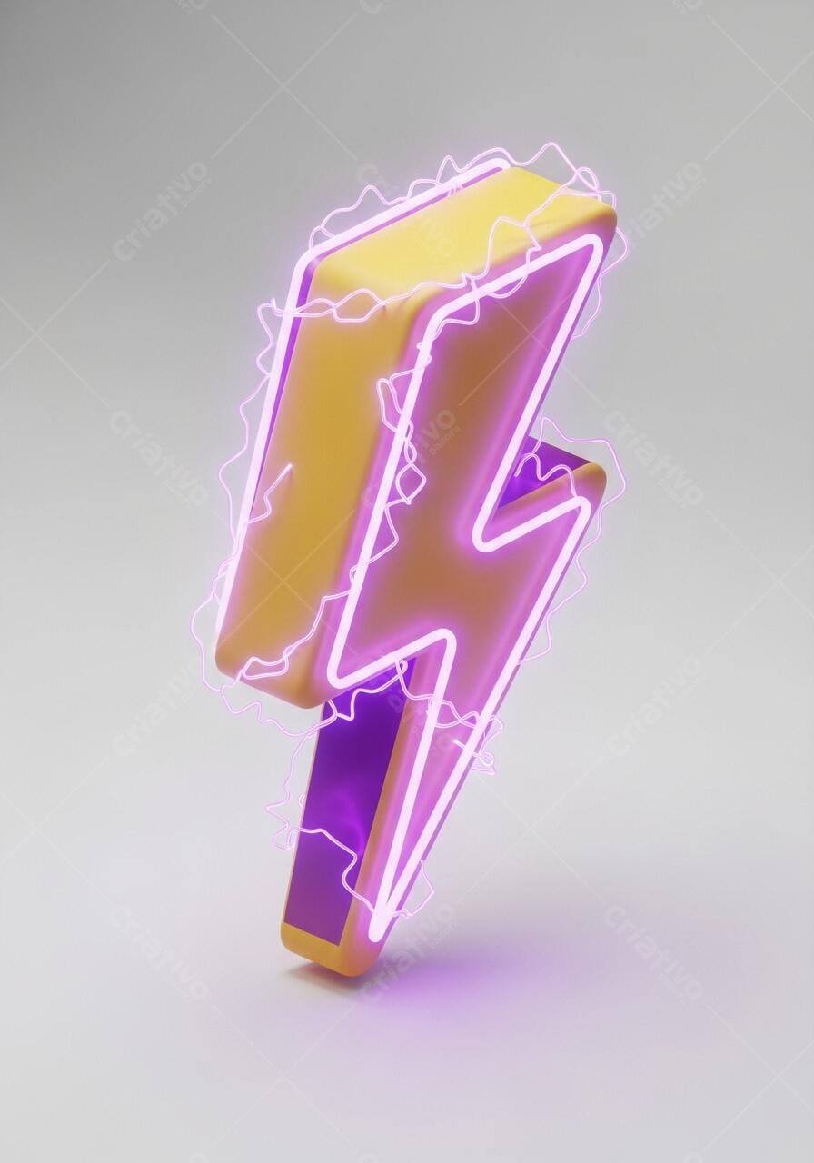 Foto Raio Neon Roxo 3D Fundo Branco Minimalista