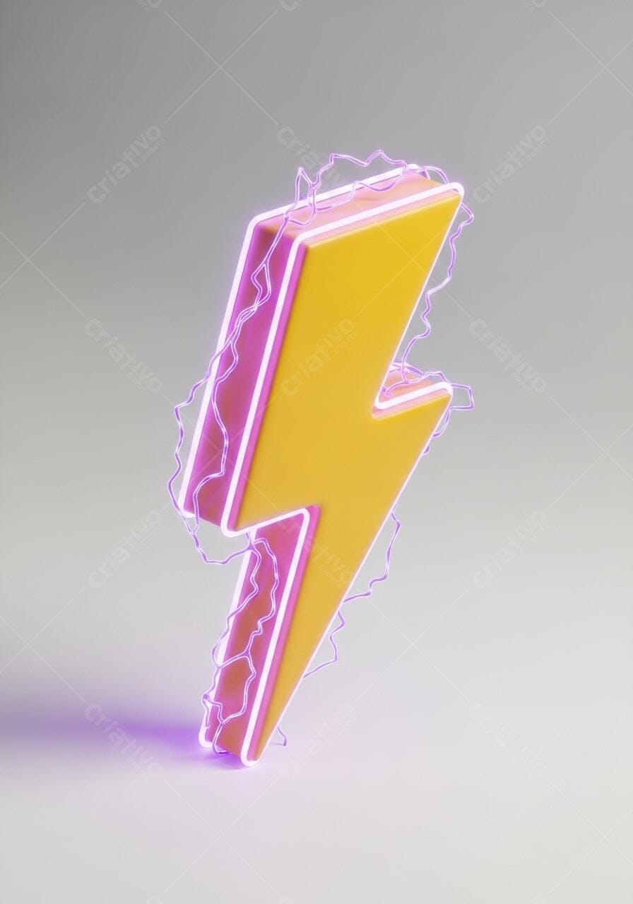 Foto Raio Neon Amarelo e Roxo com Efeitos de Eletricidade