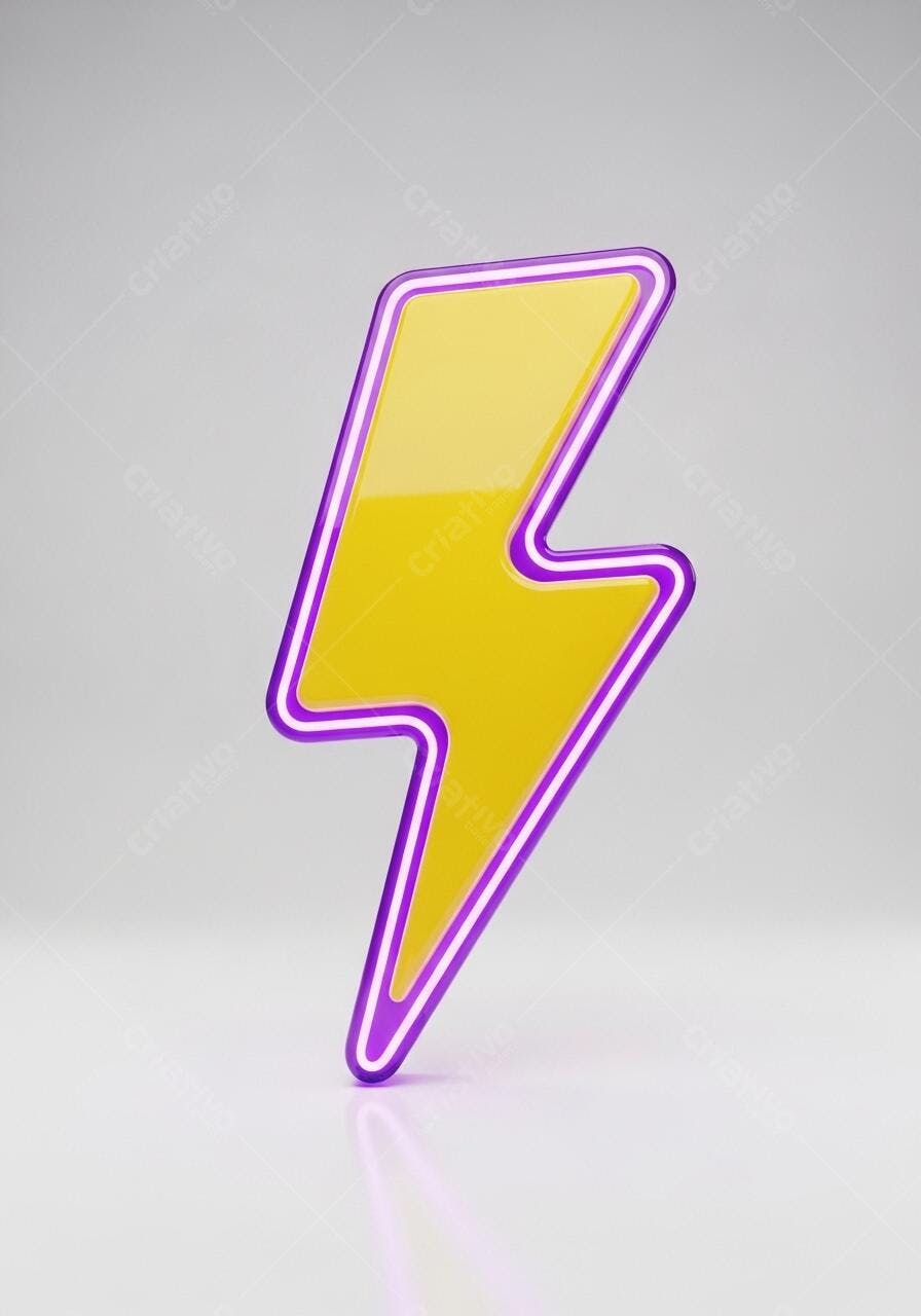 Foto Raio Amarelo Roxo Neon Fundo Branco 3D
