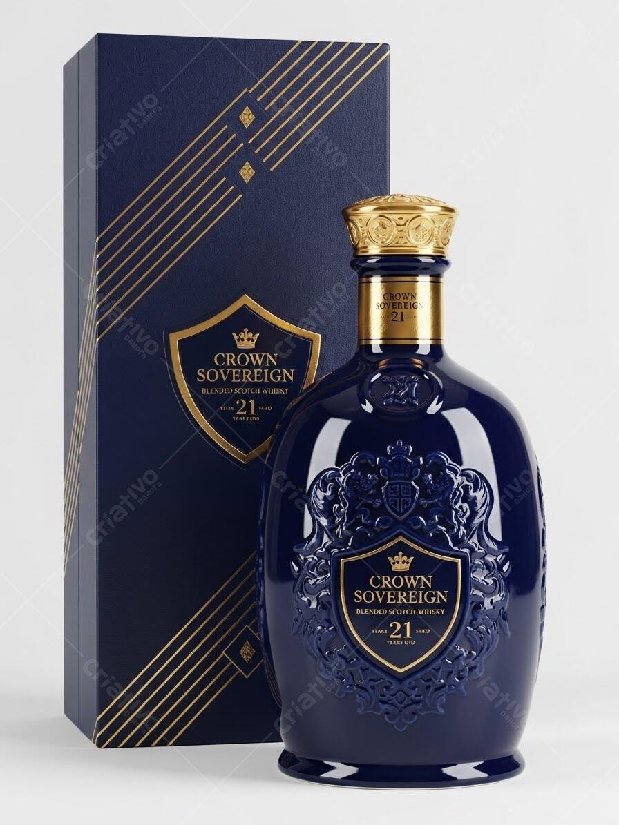 Foto Garrafa Whisky Crown Sovereign 21 Anos Azul Dourado