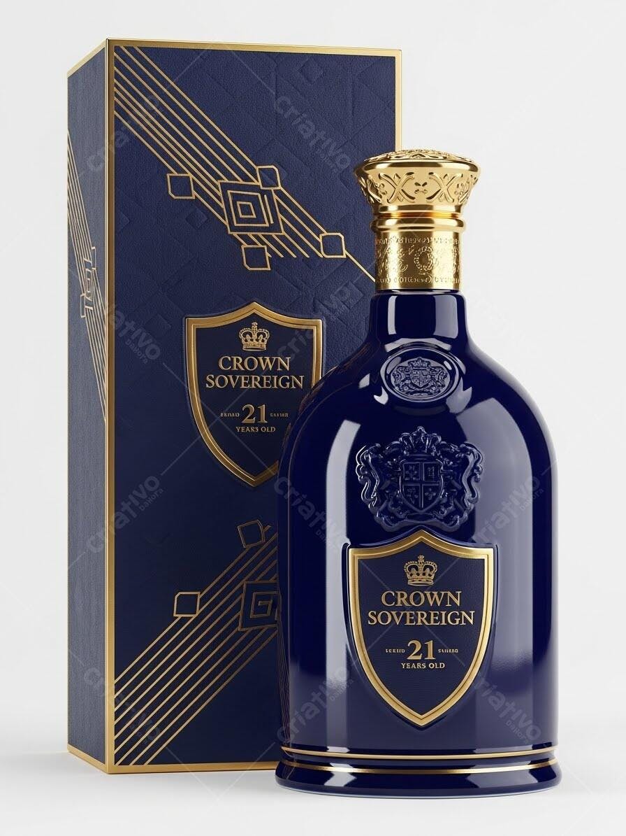 Foto Garrafa Whisky Crown Sovereign Azul Dourado Luxo