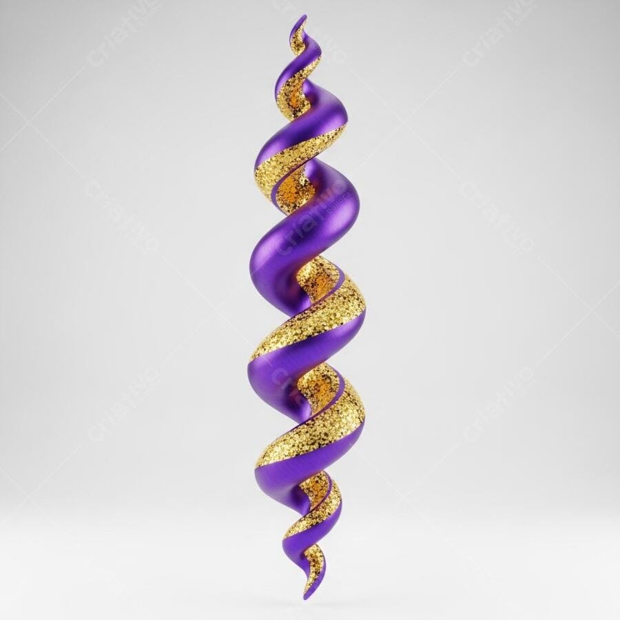 Foto Objeto Espiral Roxo Dourado Glitter Fundo Branco 3D