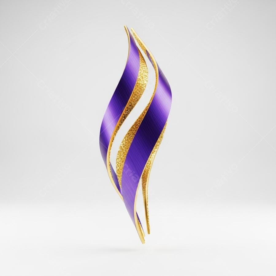 Forma Abstrata Roxo Dourado 3D Design Moderno