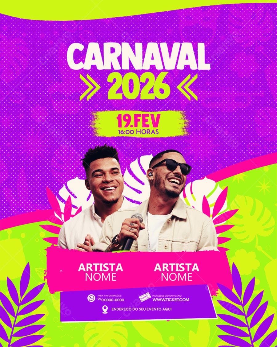 Flyer Carnaval 2026 Festa Evento PSD Editável