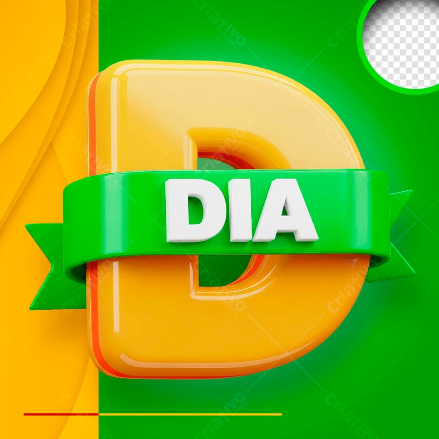 Letra D 3D Dia Verde Amarelo PSD Editável