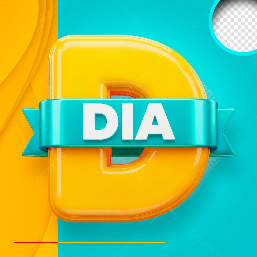 Letra D 3D Amarelo Fita Azul PSD Editável