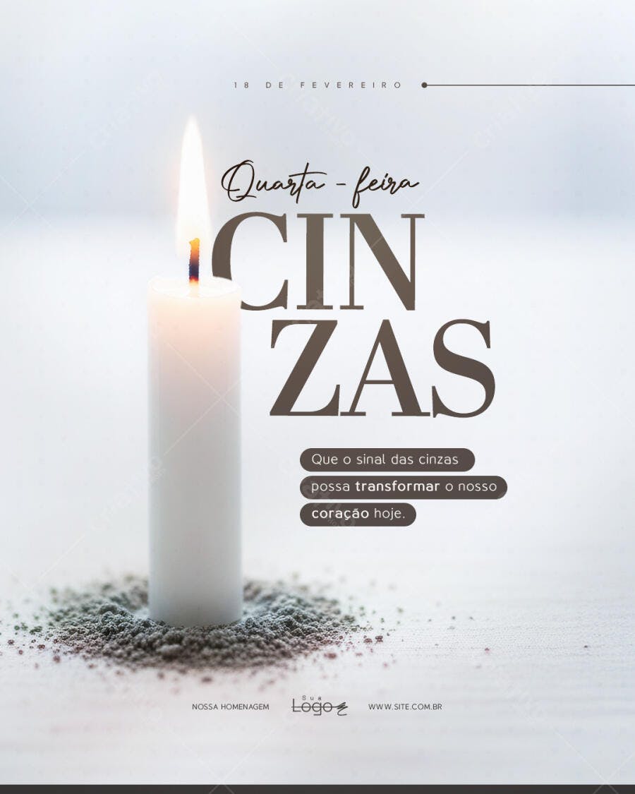 Post Quarta-feira de Cinzas Religioso PSD Editável