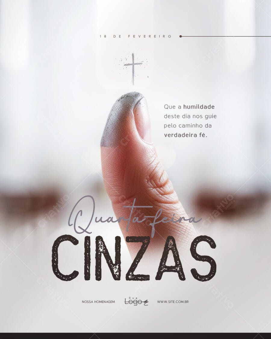Post Quarta-feira de Cinzas Religioso PSD Editável