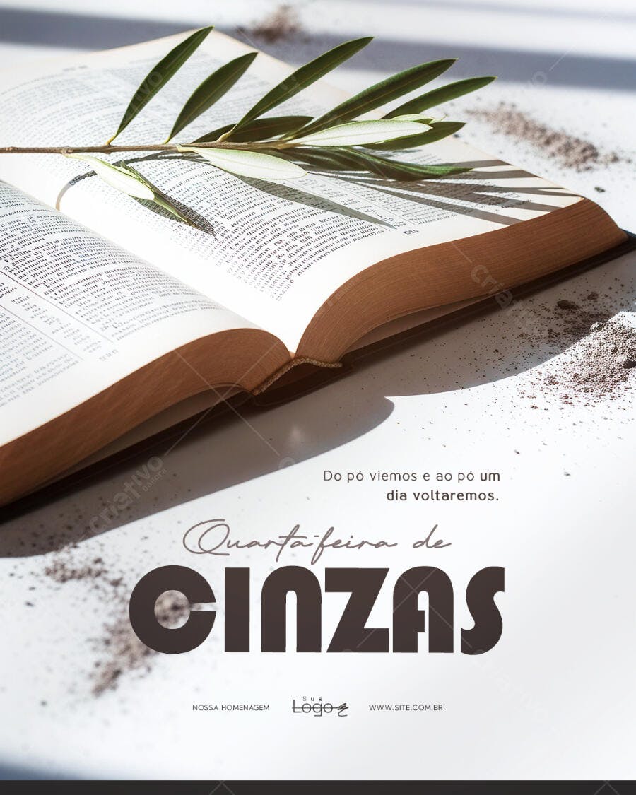 Post Quarta-feira de Cinzas Bíblia Ramo PSD Editável