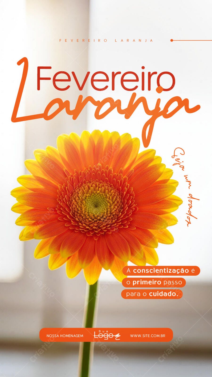 Story Instagram Fevereiro Laranja Conscientização PSD Editável