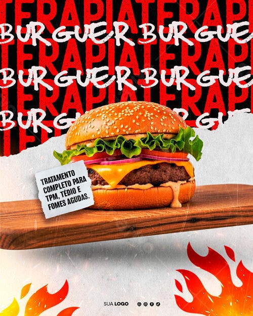 Post Instagram Hamburgueria Burger Terapia PSD Editável