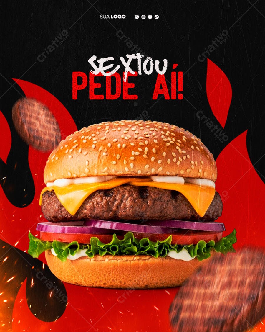 Post Instagram Hamburgueria Sextou Pede Aí PSD Editável