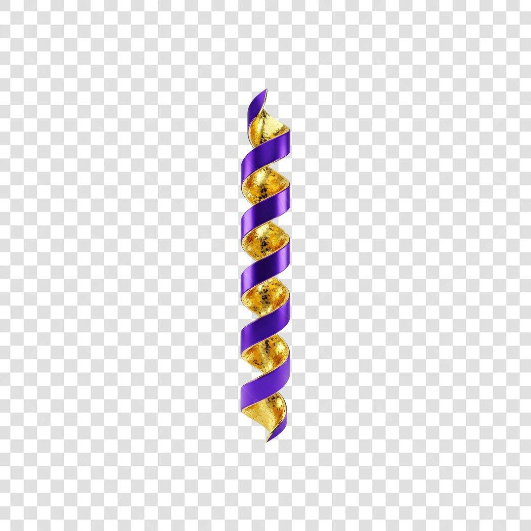 Elemento 3D Fita Roxa Dourada Espiral Festas PNG Fundo Transparente