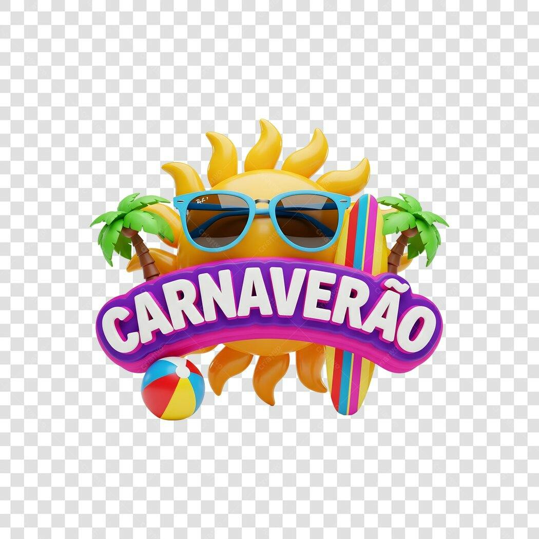 Elemento 3D Sol Carnavão Óculos Prancha Praia PNG Fundo Transparente