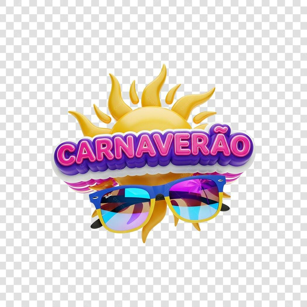 Elemento 3D Carnaveirão Sol Óculos Verão PNG Fundo Transparente