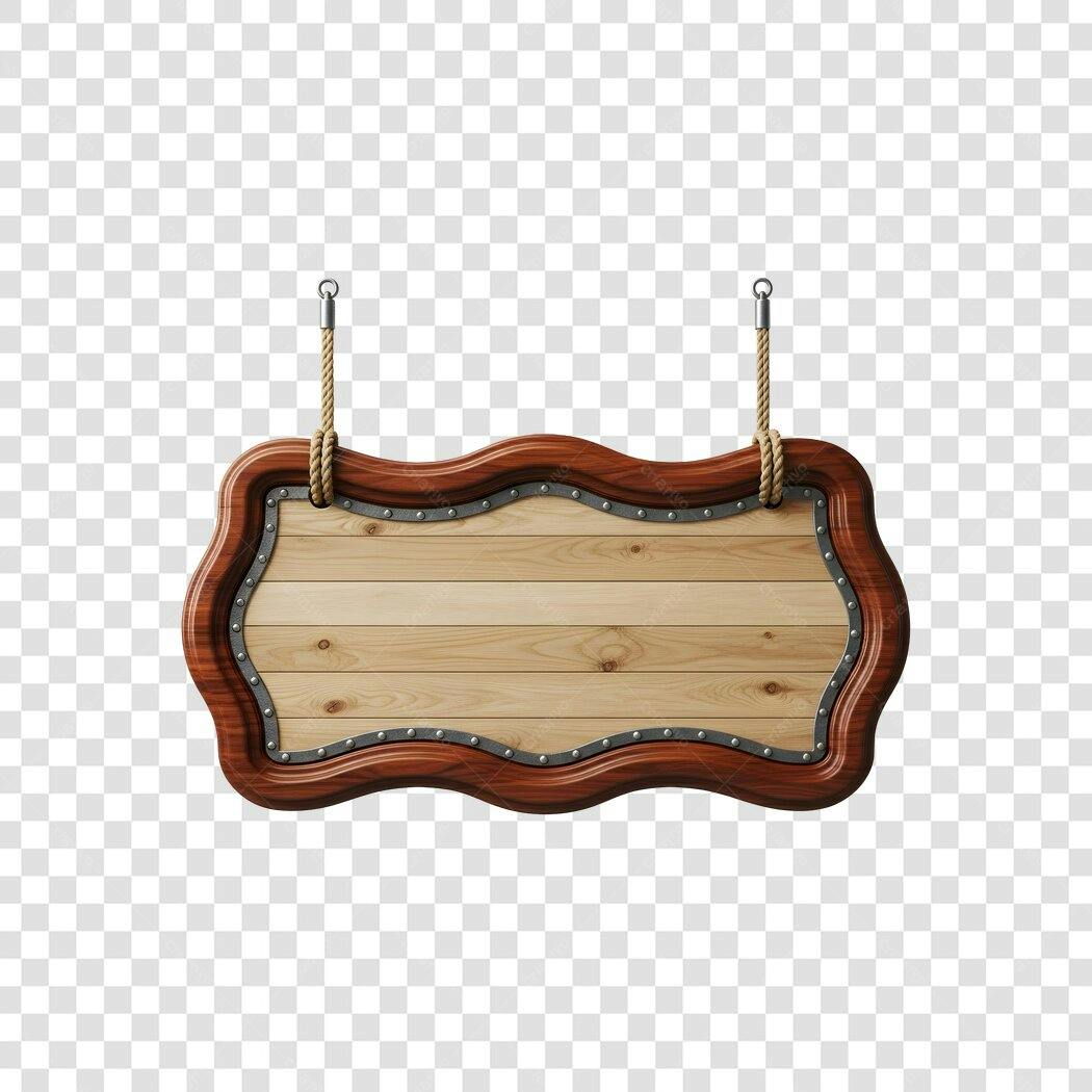 Elemento 3D Placa Madeira Rústica Pendurada PNG Fundo Transparente