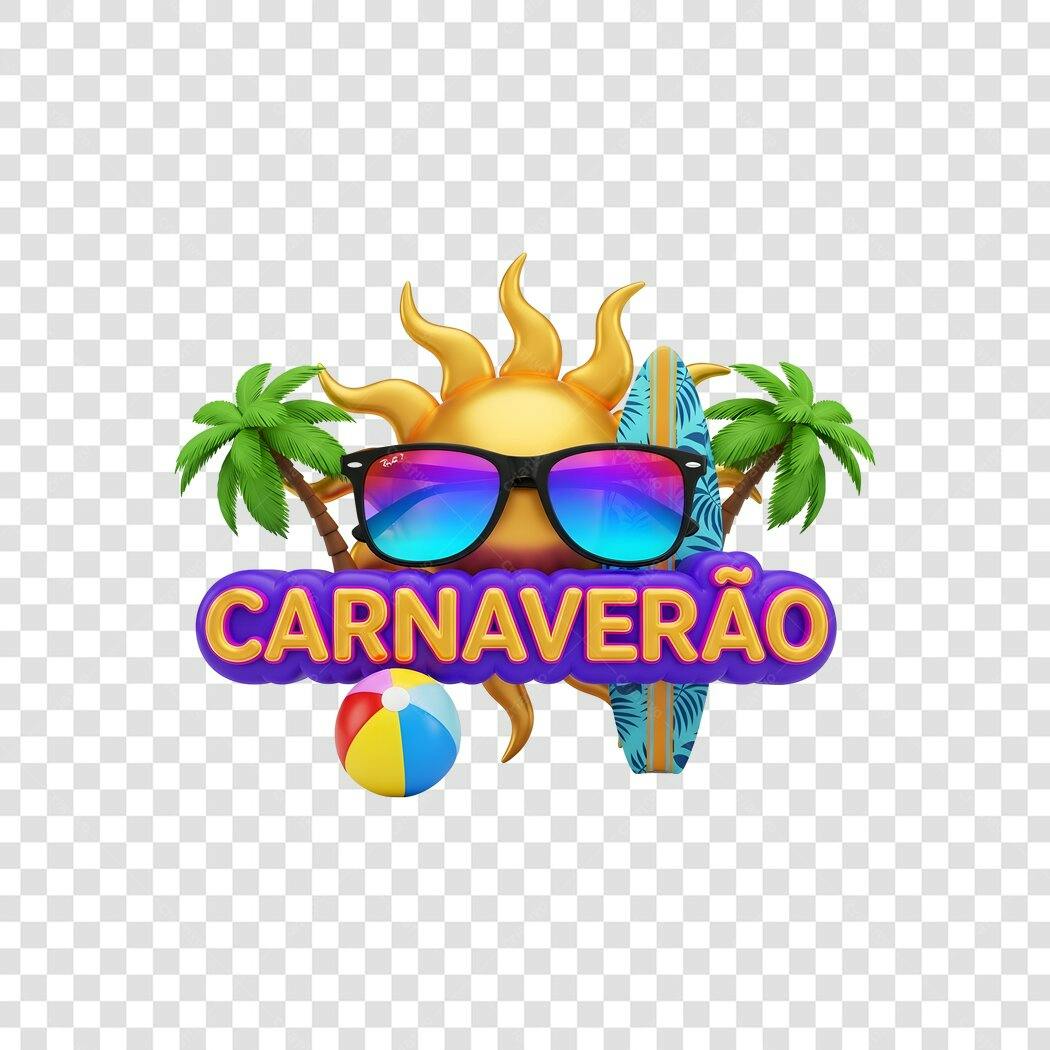 Elemento 3D Carnaveirão Sol Óculos Surf PNG Fundo Transparente
