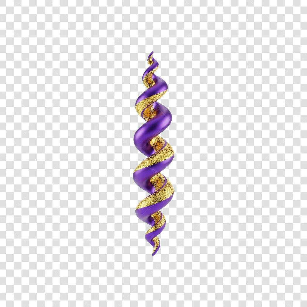Elemento 3D Espiral Roxo Dourado Decoração PNG Fundo Transparente