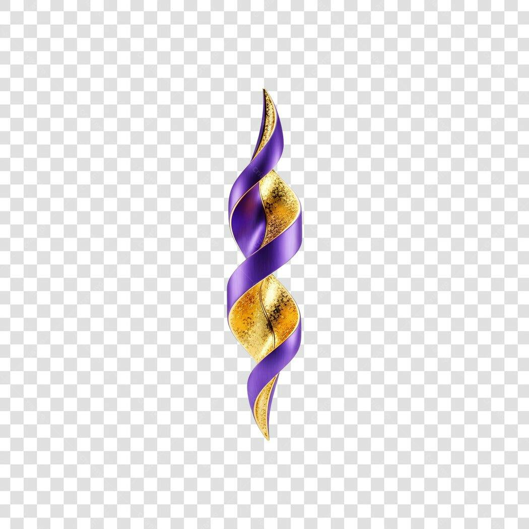 Elemento 3D Fita Dourada Roxa Espiral PNG Fundo Transparente