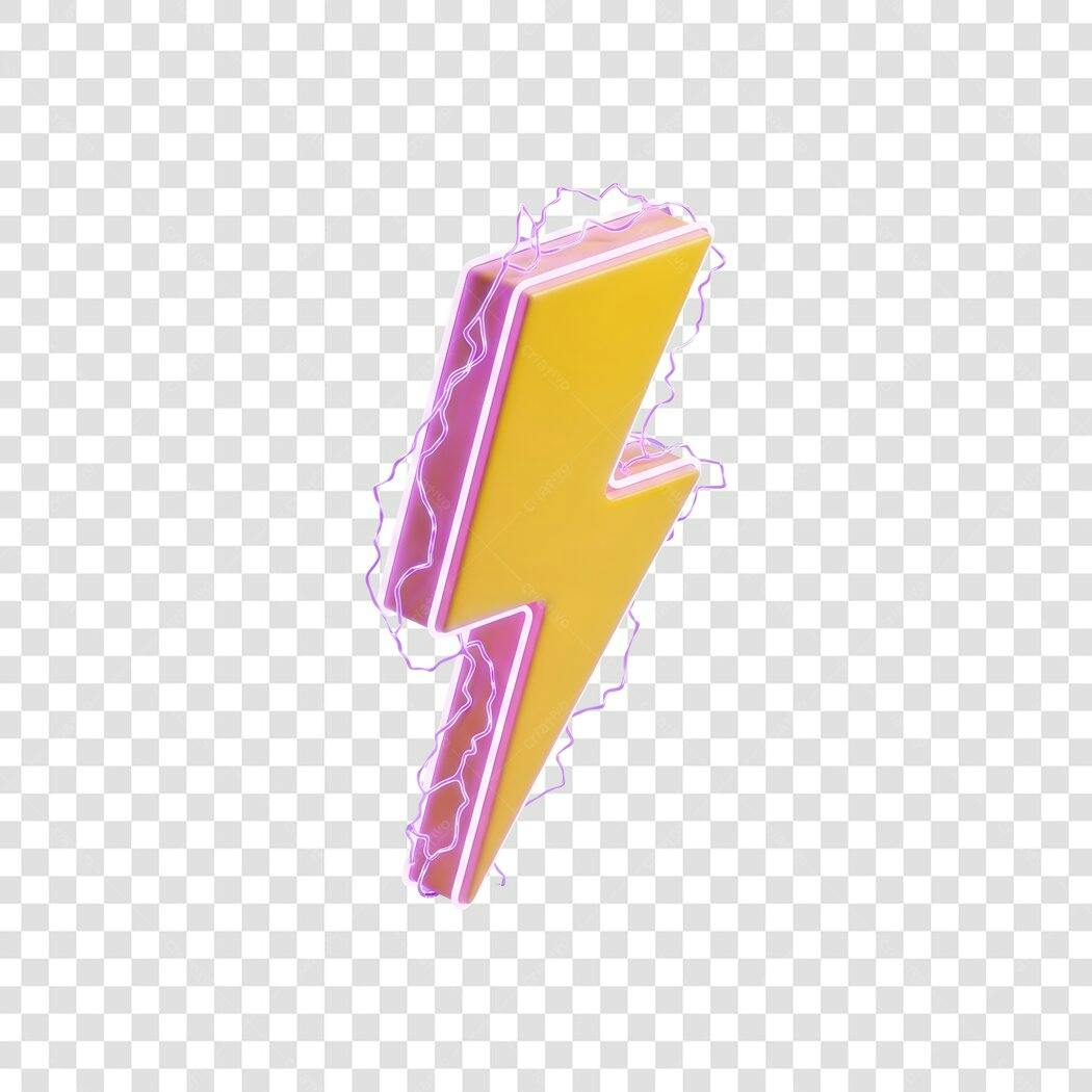Elemento 3D Raio Amarelo Neon Rosa PNG Fundo Transparente