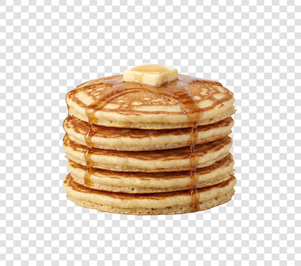 Foto Recortada Pilha de Panquecas com Manteiga e Calda PNG Fundo Transparente