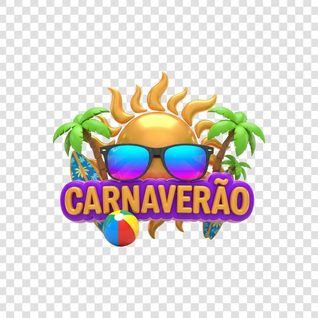 Elemento 3D Carnaveirão Sol Óculos Coqueiros PNG Fundo Transparente