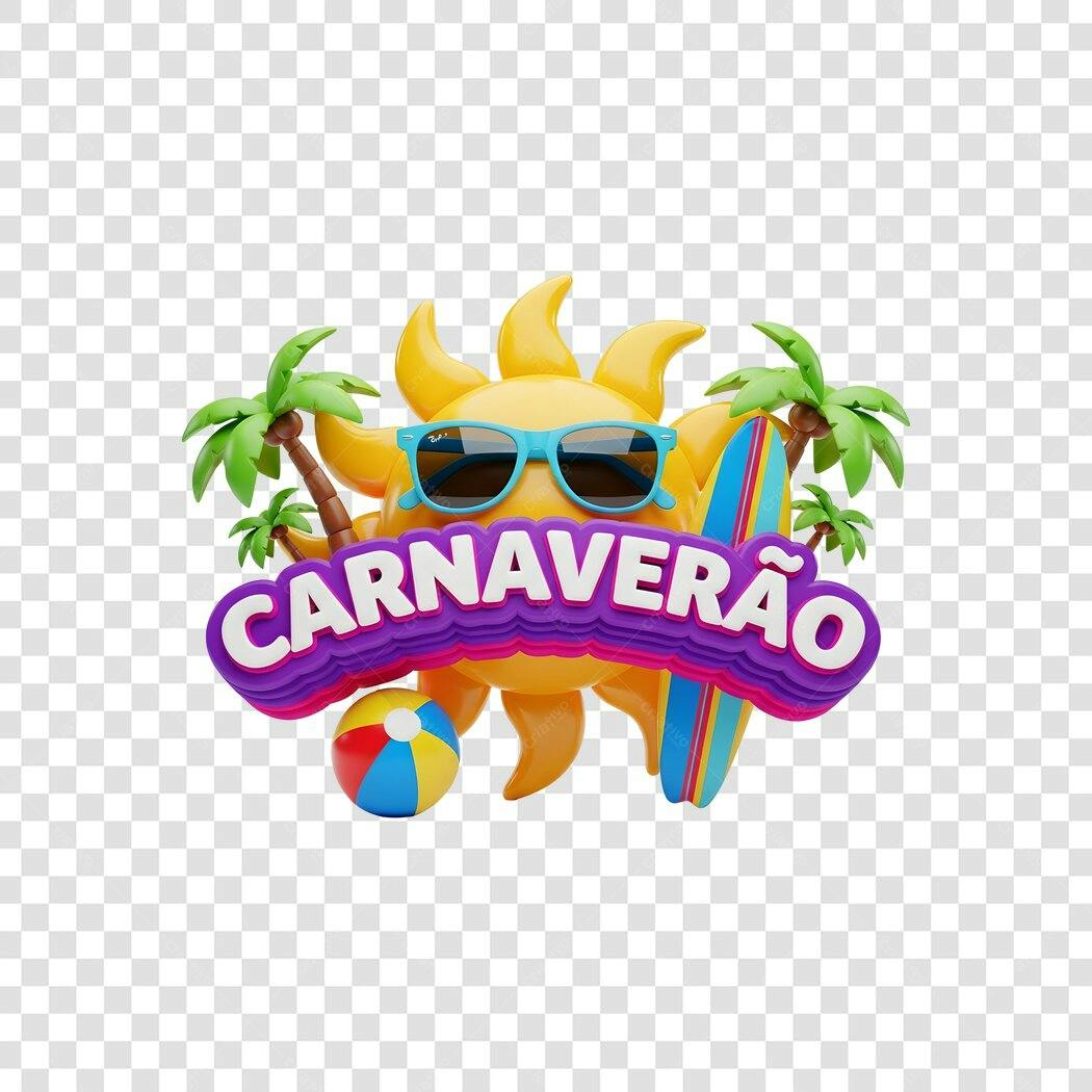 Elemento 3D Carnaveirão Sol Verão Carnaval Fevereiro PNG Fundo Transparente