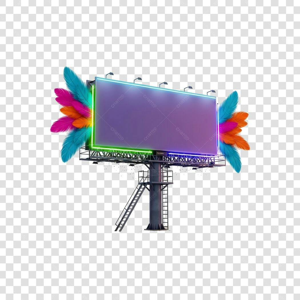 Elemento 3D Outdoor Painel Carnaval Plumas Coloridas PNG Fundo Transparente