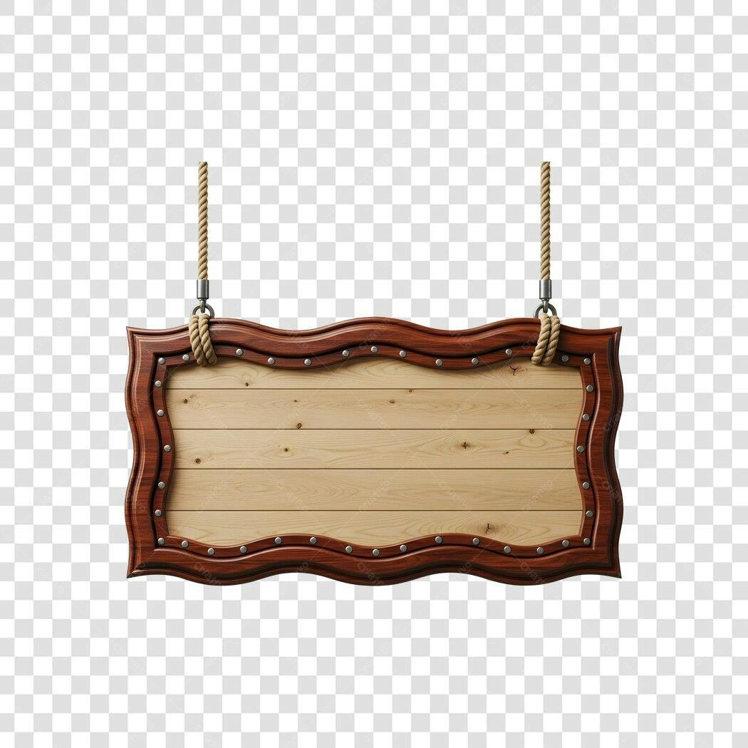 Elemento 3D Placa de Madeira Rústica Pendurada PNG Fundo Transparente