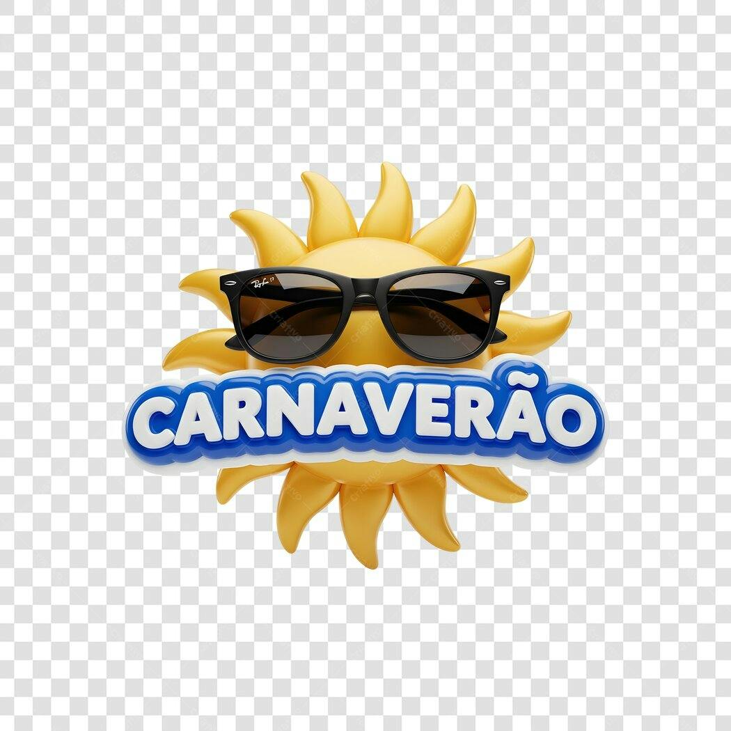 Elemento 3D Sol Óculos Carnaveirão Fevereiro PNG Fundo Transparente