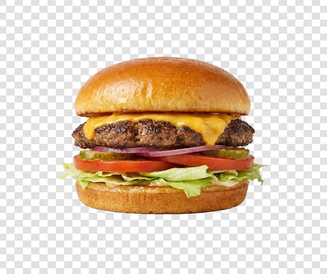 Foto Recortada Hambúrguer Queijo Cheddar PNG Fundo Transparente