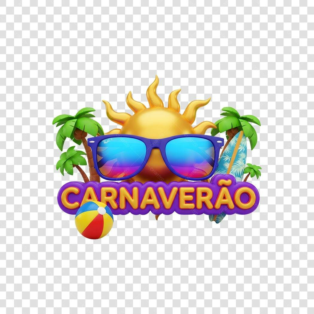 Elemento 3D Carnaveirão Sol Óculos Verão PNG Fundo Transparente